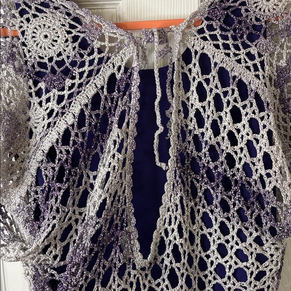 Fashque Purple and White Oversized Crochet TopTie Back Hi/Lo Front to Back XL - Picture 4 of 11